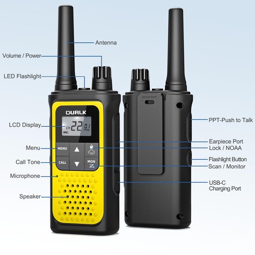 Walkie Talkies Long Range for Adults - 2 Pack Rechargeable Walkie Talkies Two Way Radios 22 FRS Channels, NOAA Weather Alerts, 1800mAh Li-ion Battery, LED Flashlight, VOX for Hiking Camping (Yellow)