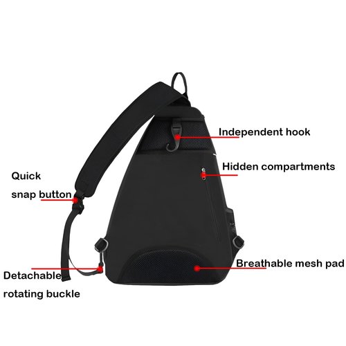57lilina Pickleball Sling Bag - Lightweight Crossbody Design Holds 2 Paddles & 6 Balls - Ventilated Water Bottle Holder, Multiple Compartments - Fit for Drills, Casual Play & Travel Black