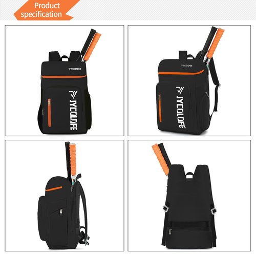 JYColofex tennis bag, tennis backpack, can accommodate 2 rackets, with shoe compartment, waterproof for both men and women, can be used to hold tennis and badminton rackets.