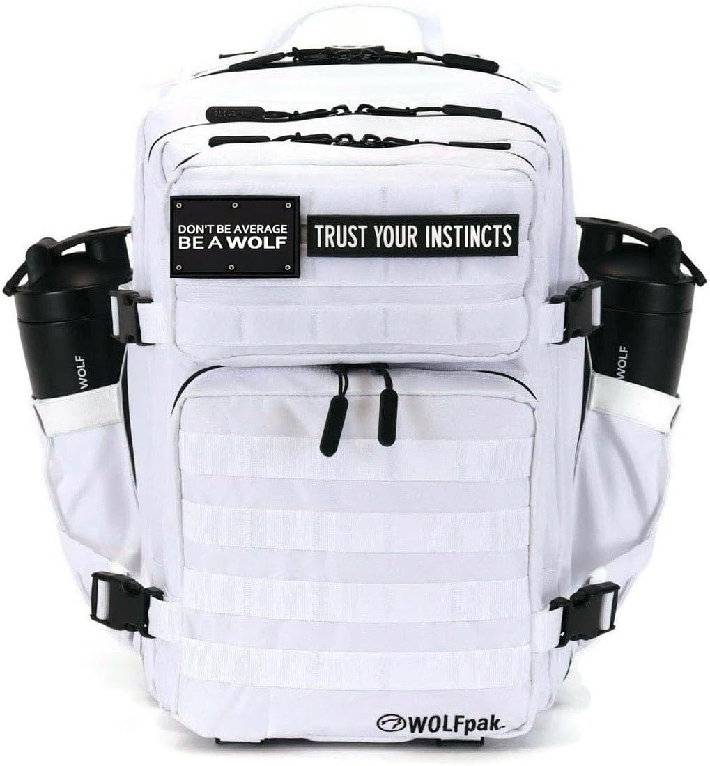 WOLFpak 35L Athletic Gym Backpack - Waterproof 1000D Oxford Material, MOLLE Webbing & Laptop Pocket | Polar White
