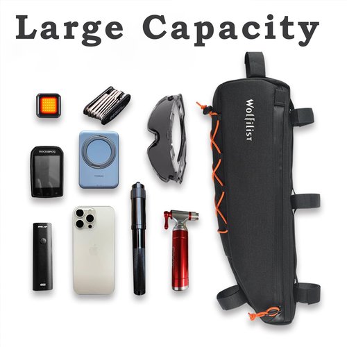 WOLFILIST Waterproof Bike Frame Bag - Under Top Tube Triangle Storage Pouch for MTB & Road Bikes - Holds Cycling Tools, Accessories Securely