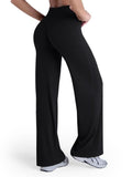 Sunzel Women's Butt Lifting Wide Leg Yoga Pants High Waist Tummy Control No Front Seam Straight Leg Workout Gym Bottoms 33" Black Large