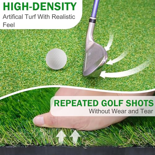 MONOJOY Dark Green 5x4ft Golf Hitting Mat with Dual Turf & Tees
