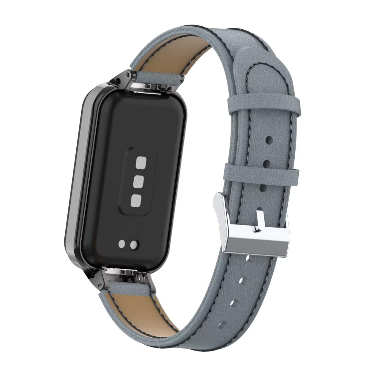 T-BLUER Compatible with Xiaomi Redmi Band 2 Bands,Leather Replacement Bracelet Strap Wristband Accessories with Metal Frame for Xiaomi Smart Band 8 Active,Grey