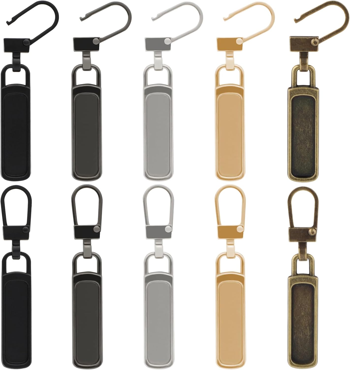 Skiennix Zipper Pull Replacement - 10 Detachable Sliders for Luggage, Jackets & More | Silver, Black, Gold, Gun Black