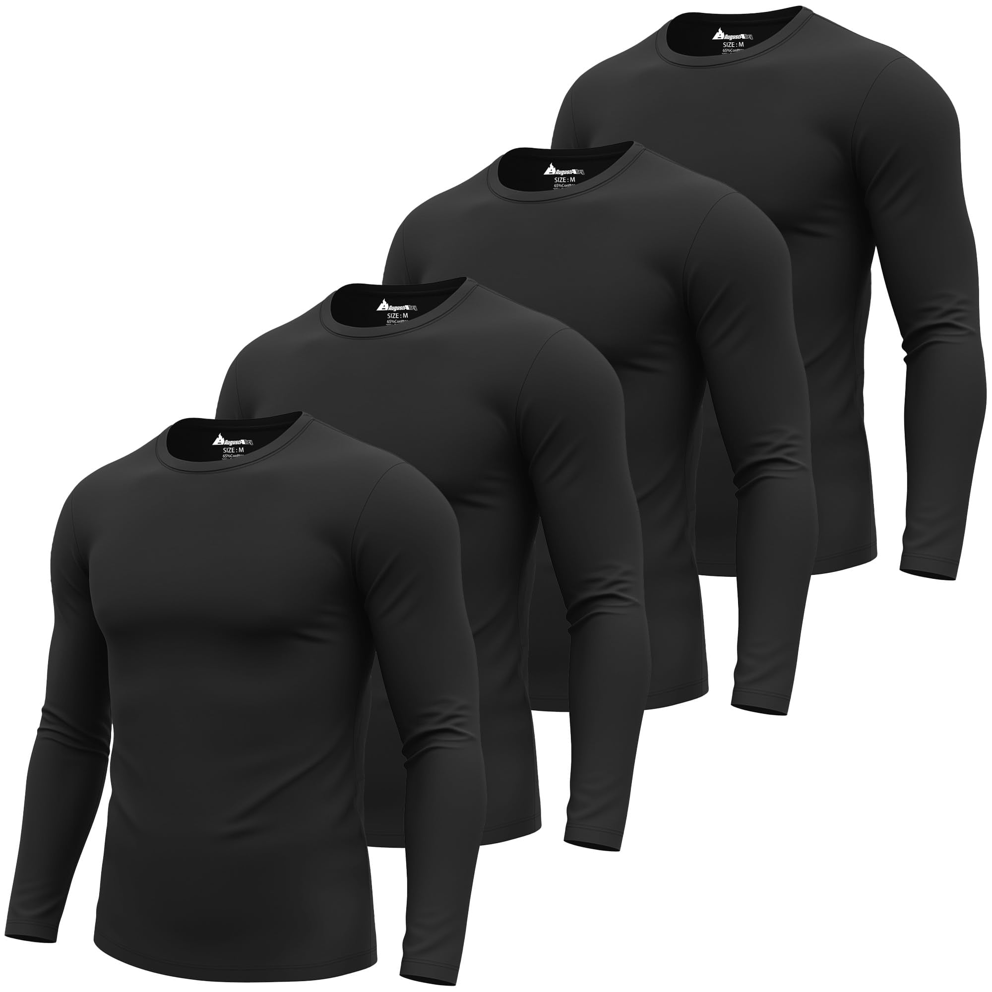 August Alley 4 Pack Men's Long Sleeve Underscrub Shirts Nurse Crewneck Work Tops Stretchy Laying Undershirts Basic Tee(Black,Large)