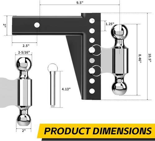 MaxxHaul 70380 Adjustable Dual Ball Mount - Heavy-Duty 12,000 lb Towing Capacity, 6.5" Drop / 7.5" Rise