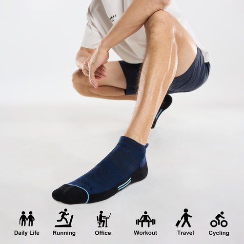 FITRELL 6 Pack Ankle Running Socks for Men and Women Low Cut Cushioned No Show Athletic Sports Compression, Shoe Size 12-15, Navy Black