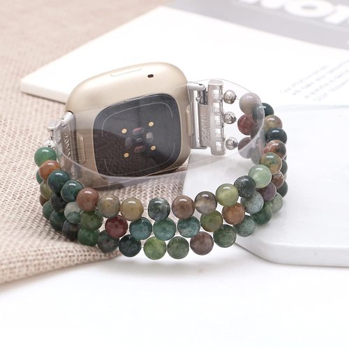 C&L Accessories Compatible for Fitbit Versa 4/ Versa 3/ Versa 2/ Versa Lite/ Sense 2/ Fitbit Sense Bands Beaded Bracelet Bands for Women Indian Agate