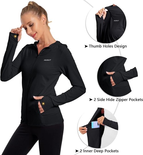 Hugut Women's UV Jacket - UPF 50+ Sun Protection Zip-Up Hoodie for Hiking & Fishing