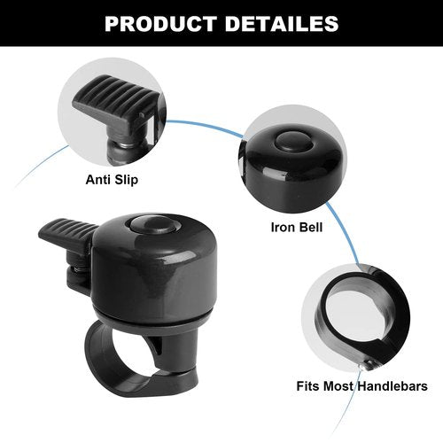 Bike Bell 2 Pack with Loud Melodious Sound Classic Mini Bicycle Bell for Kids Adults Bike Horn for Road, Mountain Bike for Scooter, MTB, BMX (Black 2 Pcs)