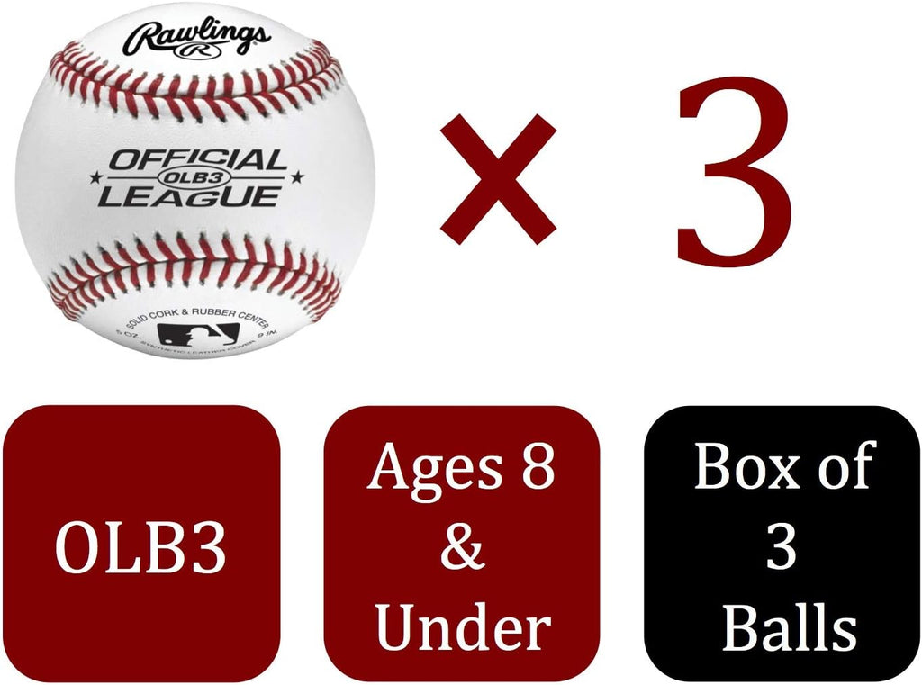 Rawlings Official League Practice Baseballs - Youth Size 8U | OLB3 | 3 Count Pack