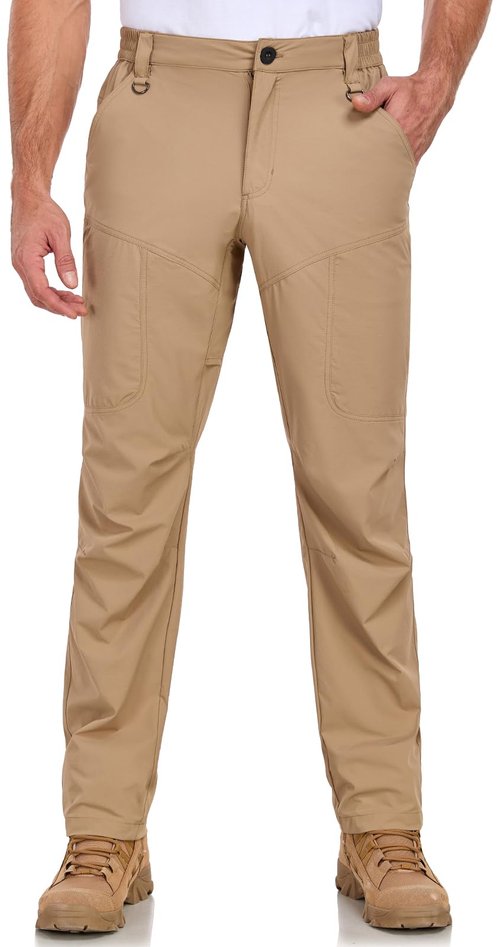 Mens Work Pants Lightweight Breathable Cargo Hiking Pants Outdoor Waterproof Quick Dry Stretch Tactical Travel Trekking Pants with Zipper Pockets Khaki 36Wx30L