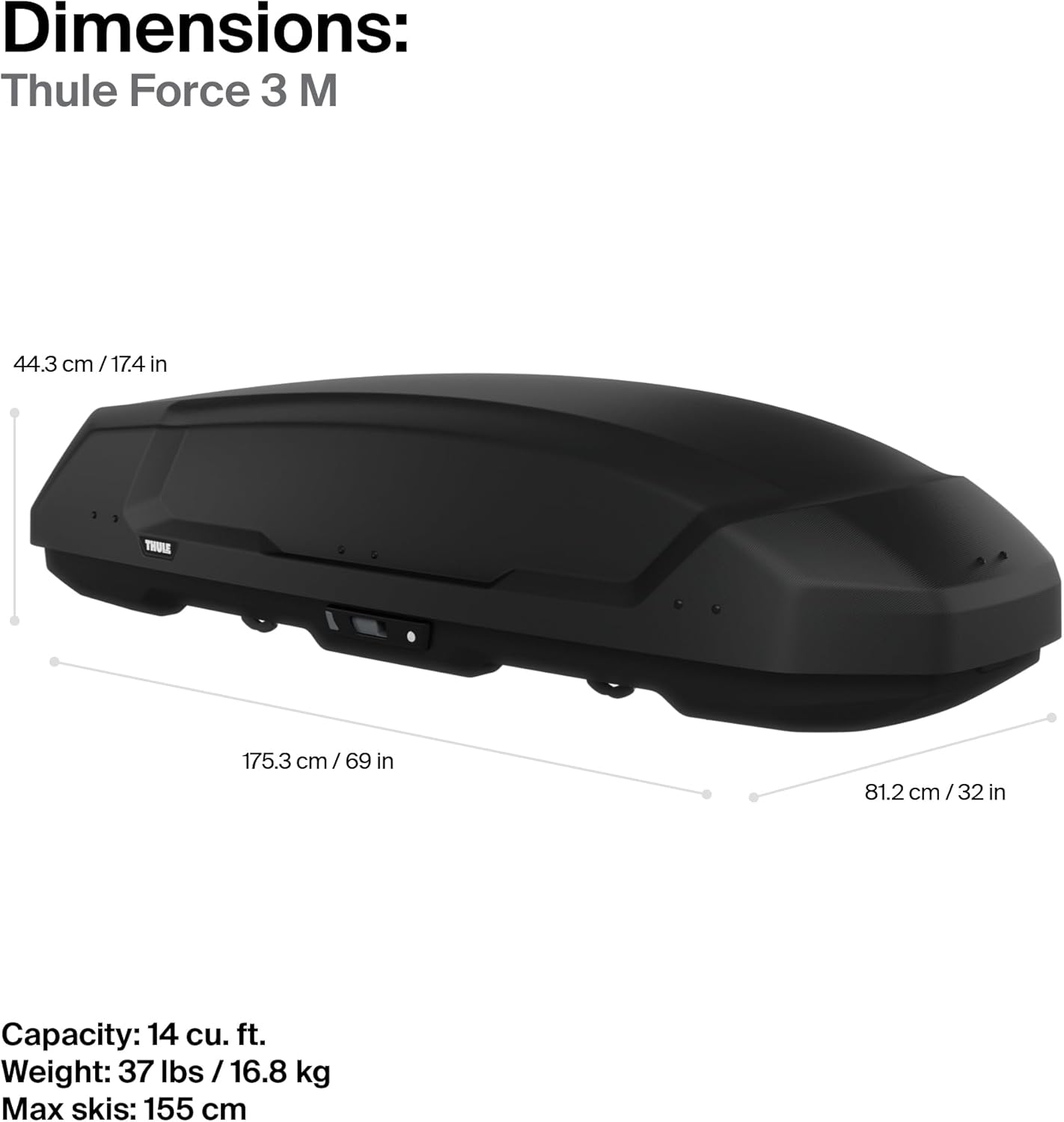 Thule Force 3 M US - Premium Rooftop Cargo Box for Extra Storage | Sleek Design & Durable Construction