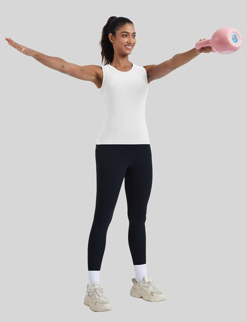 MathCat Women's Seamless Workout Tank Top - Built-In Bra & Sleeveless Design | White Athletic Yoga Shirt