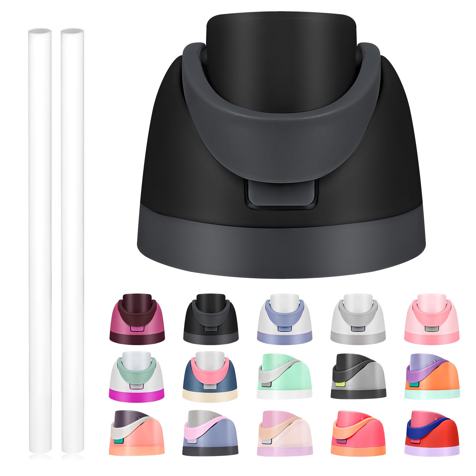 Replacement Lid for Owala Freesip, Compatible with Owala Cup 16oz 24oz 32oz 40oz, One Button Water Bottle Top Lid Replacement Accessory and Straws, Leakproof, BPA-Free (A black)