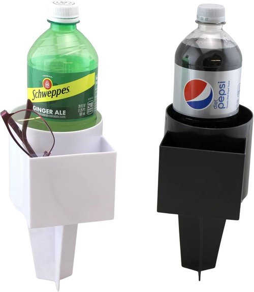 Beach Drink & Phone Holder by Skiennix - 2-Pack Sand Spike Organizer with Pocket for Sunglasses & Keys