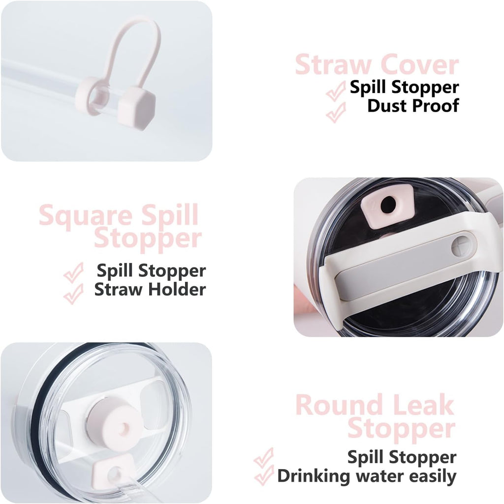 Silicone Spill Stopper Set - Compatible with Stanley Cup 2.0 | 30oz & 40oz with Straw Cover (Set of 2, Rose Quartz)