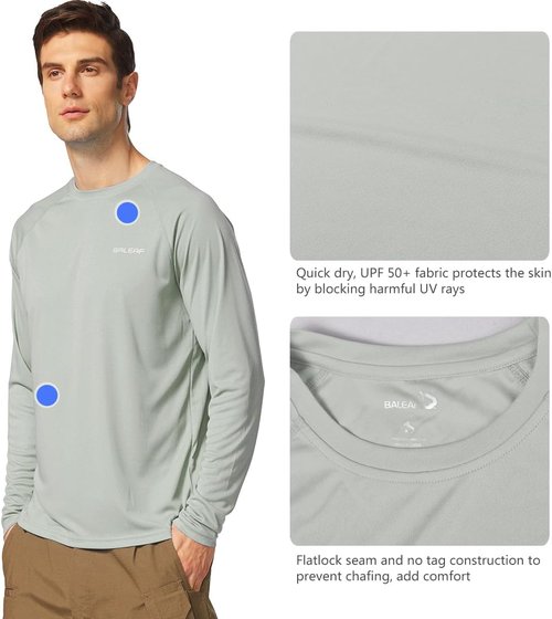 Baleaf Men's UV Protection Long Sleeve Rash Guard - SPF UPF 50+ Quick Dry Fishing Shirt