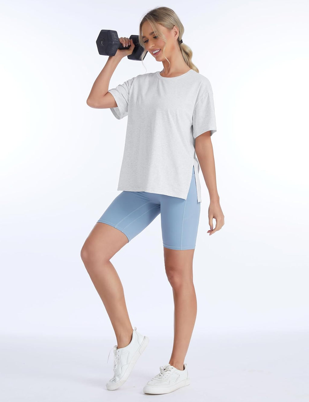 The Gym People Women's Workout T-Shirts - Loose Fit Short Sleeve Cotton Tees with Side Slit | Casual Summer Style