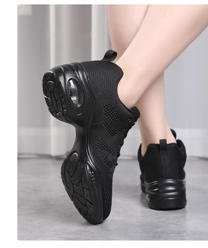 Women's Air Cushion Jazz Dance Shoes - Breathable Mesh, Split Sole, Black