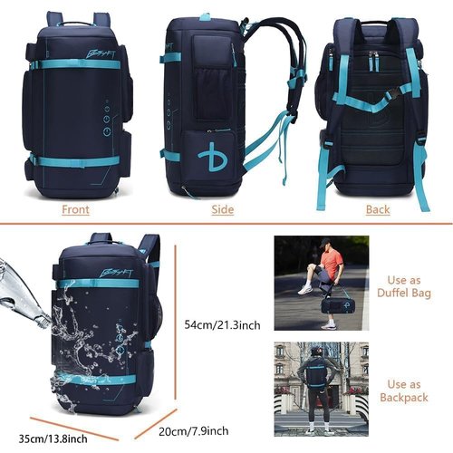 BE SMART 2 in 1 Convertible Gym Duffel Bags with Shoes Compartment - 40L Waterproof Extra Large Workout Backpack for Gym Men, Heavy Duty Sports Duffle Backpacks for Travel, Hiking, Camping, Carry On