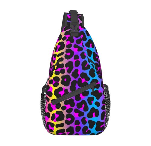 VOOHDDY Leopard Neon Animal Print Sling Bag For Women Men Travel Hiking Backpack Crossbody Shoulder Chest Bags Casual Daypack Sport