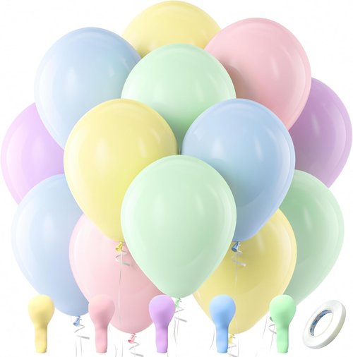 Bezente Pastel Balloons - 100 Pack 12-Inch Round Latex Helium Balloons for Easter & Birthday Parties