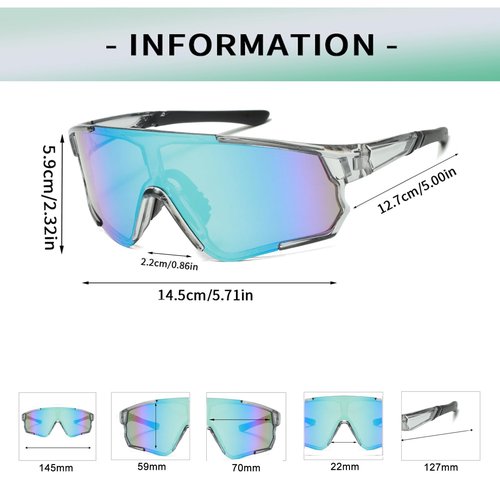 Long Keeper Cycling Sports Sunglasses for Men Women Mountain Bike Glasses Baseball Running Fishing Hiking Sun Glasses (ClearGreyFrameBlueLens)