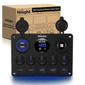 Nilight 90101E Multi-Function 5 Gang Rocker Switch Panel - Dual USB Charger & Digital Voltmeter for RV, Boat, Truck, Trailer - 12V Outlet with Circuit Breakers, Blue