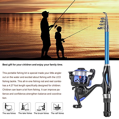 Kids Telescopic Fishing Rod and Reel Combo Set with Lure Case & Carry Bag