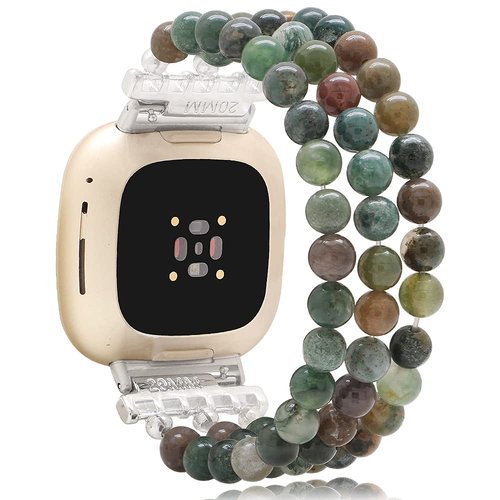C&L Accessories Compatible for Fitbit Versa 4/ Versa 3/ Versa 2/ Versa Lite/ Sense 2/ Fitbit Sense Bands Beaded Bracelet Bands for Women Indian Agate