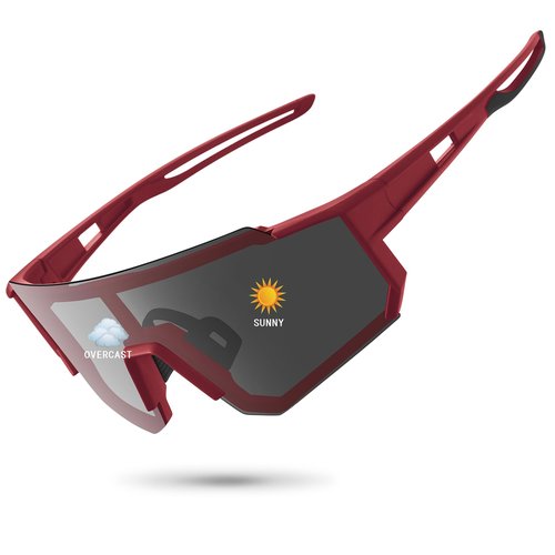 STORYCOAST Polarized Sports Sunglasses for Men Women,Driving Fishing Cycling Mountain Bike Sunglasses UV400 Protection Red Frame-Photochromic Lens