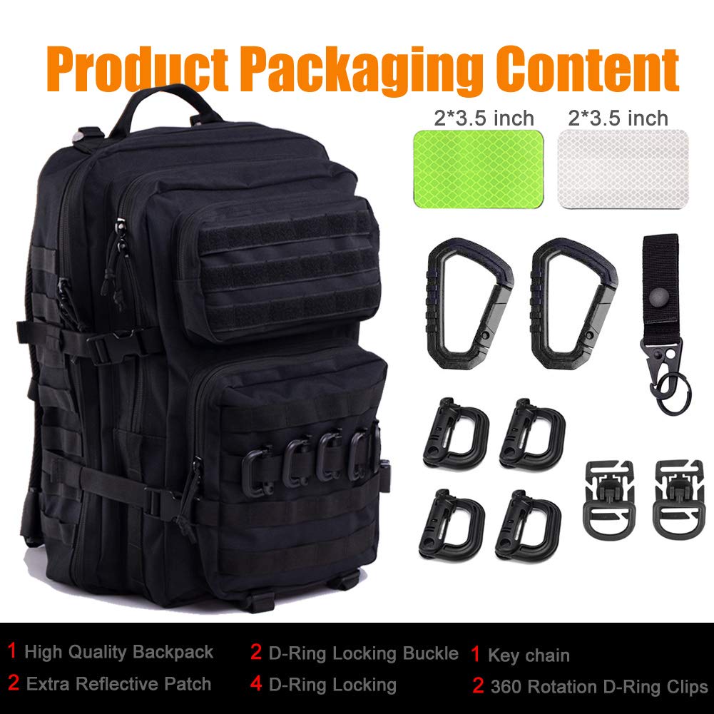 R.SASR Black Tactical Backpack, Military Backpack, Molle Backpack.(Black-02)