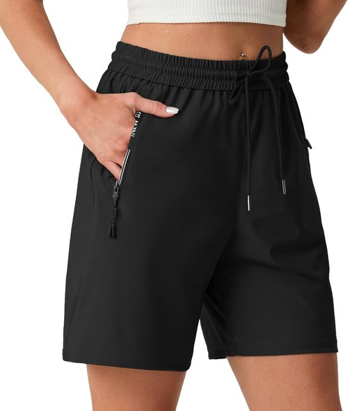 IWOLLENCE Women's 7" Hiking Shorts - Lightweight Quick-Dry Athletic Shorts with 2 Zipper Pockets