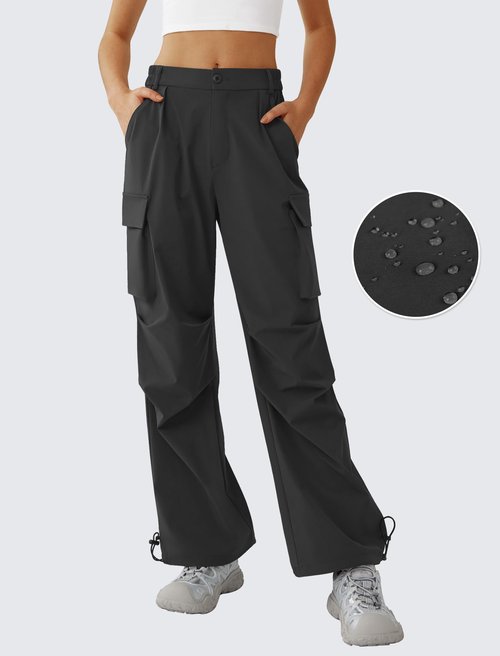 DLOODA Women’s Hiking Pants Wide Leg Cargo Pants Quick Dry Lightweight Water-Resistant Travel Casual Trousers with 4 Pockets Black