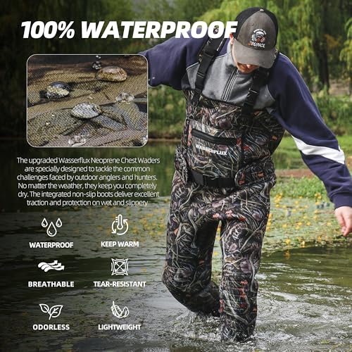 4mm Neoprene Chest Waders with Boots for Men - Waterproof Camo Fishing Gear M8/W9