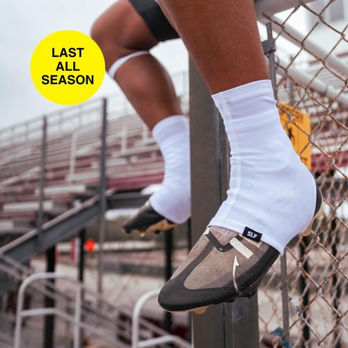 SLEEFS Solid Football Spats Cleat Covers – Compression Cleat Covers for Football Drip, Turf Protection & Style (White, L/XL)