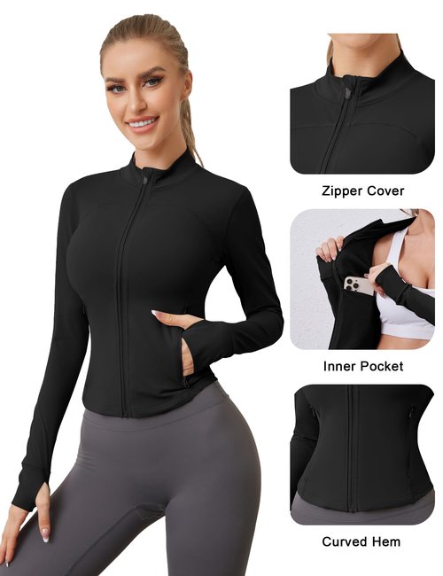 AKEWEI Workout Tops for Women Long Sleeve Lightweight Running Jacket Women's Black Workout Jacket Sports Jacket Black L