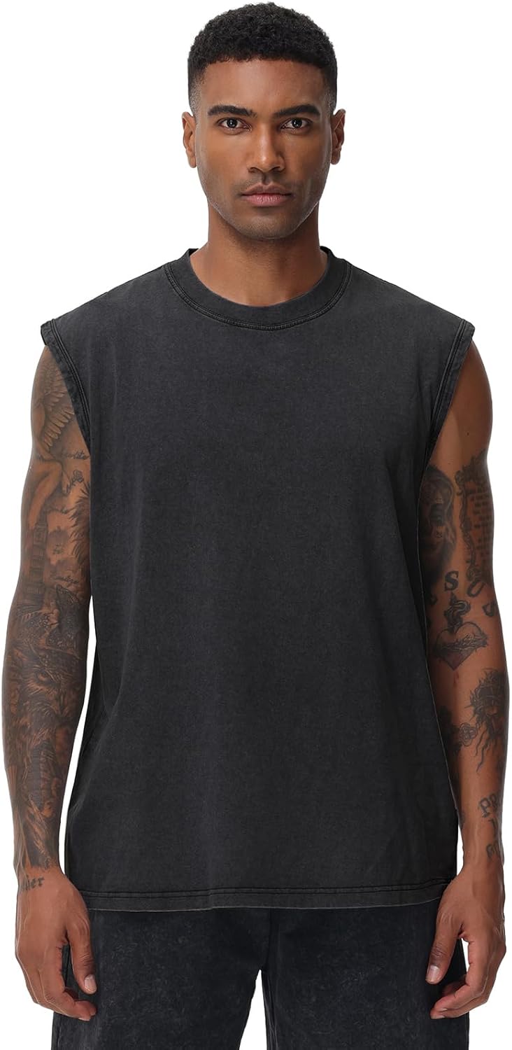 Skiennix Men's Sleeveless Workout Tank Top - Acid Wash Muscle Shirt for Gym & Beach | Loose Fit