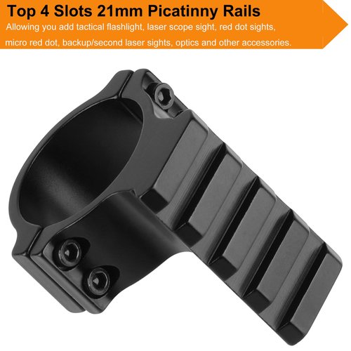 FENTUK 1"/25.4mm & 30mm Rifle Scope Ring Adaptor with Rail - Tactical Light Barrel Clamp Mounts for Scope Flashlight Laser Sight Optics - with 4 Slot 21mm Picatinny Rail on Top (2 Pack)