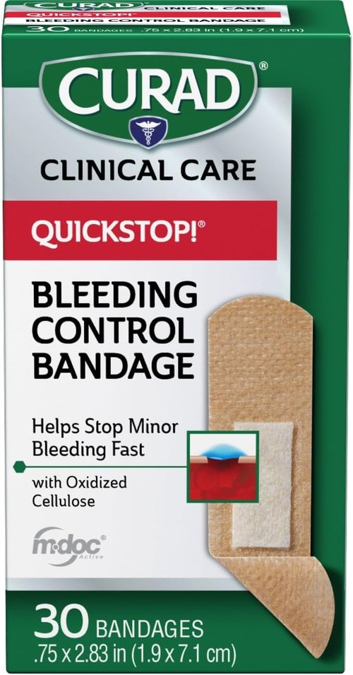 Curad QuickStop Bleeding Control Bandages, Assorted Sizes, 30 Count (Pack of 4)