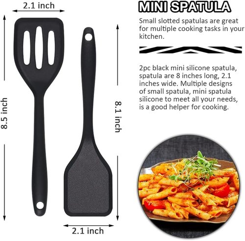 Mini Silicone Kitchen Utensils Set 6-Piece Black, Space-Saving Cooking Tools, Kid-Safe Cookware, Travel, Small Kitchen Utensil Set for Camping & RV