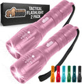 Gorilla Grip Tactical Flashlight - 750 FT Water Resistant, 5 Adjustable Modes, Ultra Bright, 2 Pack, Pink