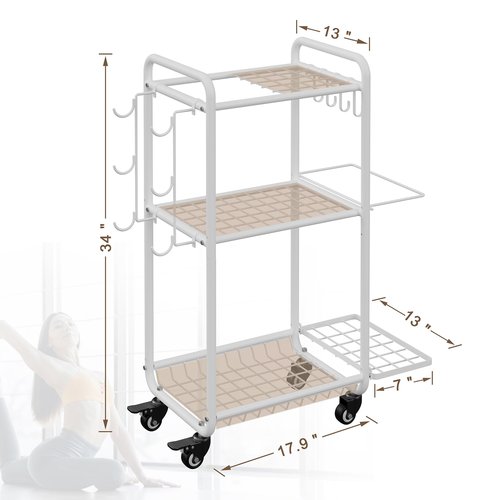 Multi-Functional Home Gym Storage Rack - Yoga Mat Storage Rack, Dumbbell Weight Rack & Workout Equipment Storage with Heavy-Duty Steel Construction for Gym Fitness Organizer (White)