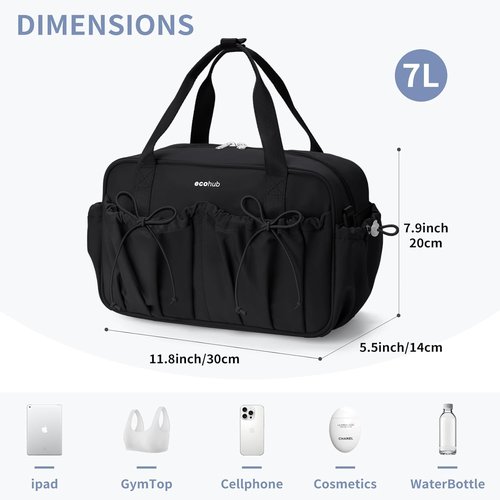 ECOHUB Mini Gym Bag for Women - Stylish Duffle with Wet Compartment | Black Tote for Yoga & Travel