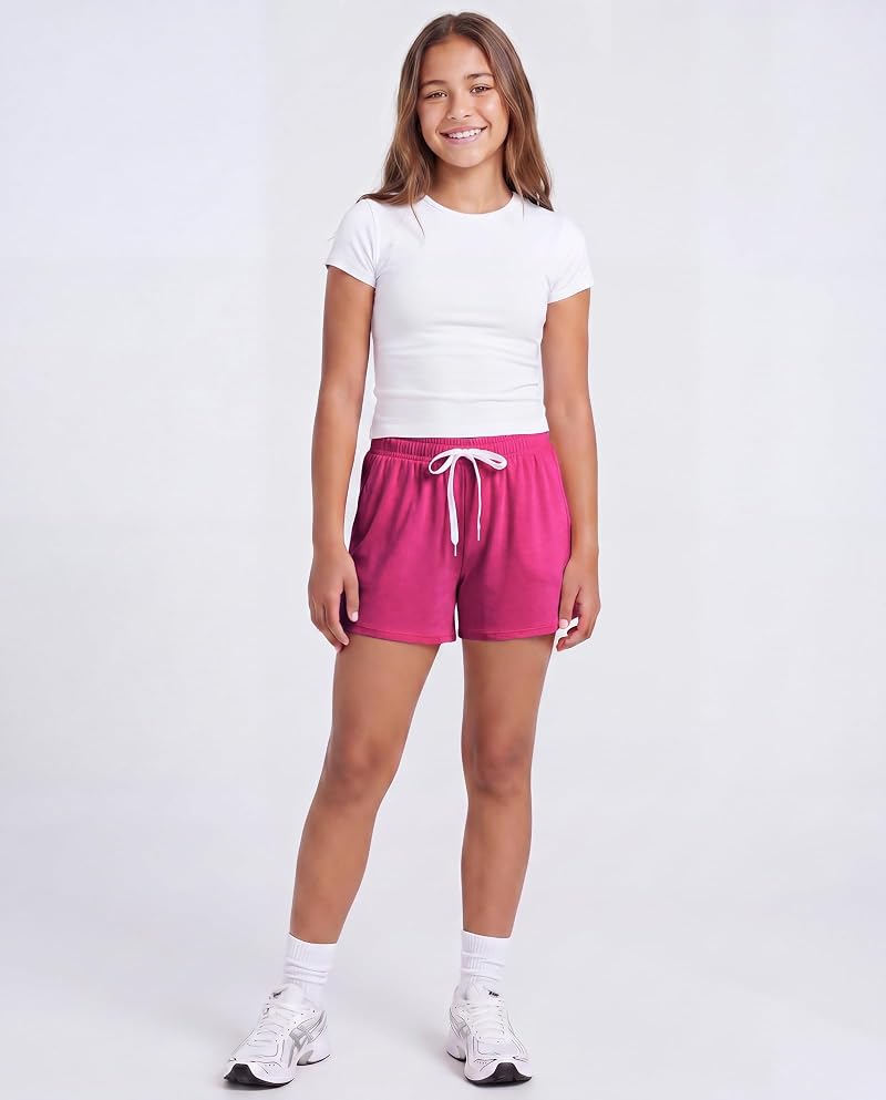 Girls' Dry Fit Shorts 4 Pack with Pockets - Sport/School Athletic Performance (Size 5+ Small Variation)