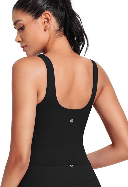 HeyNuts Zeal Bra - Women's Longline Scoop Neck Sports Bra | U-Back Yoga Crop Top, Padded A-D Cups