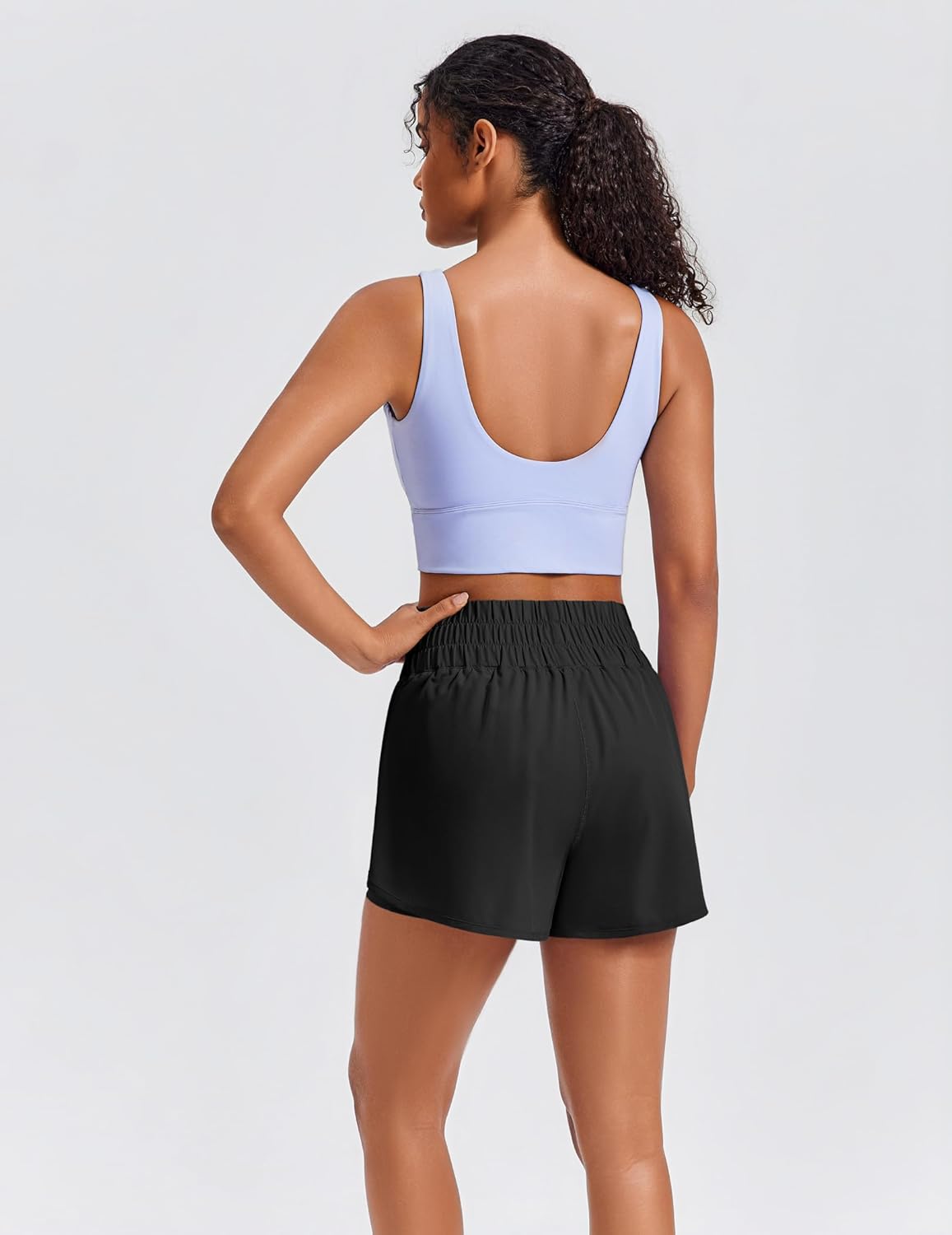 PINSPARK Women's 2-in-1 High-Split Running Shorts - High Waisted Athletic Gym Shorts with Pockets, 3" Liner