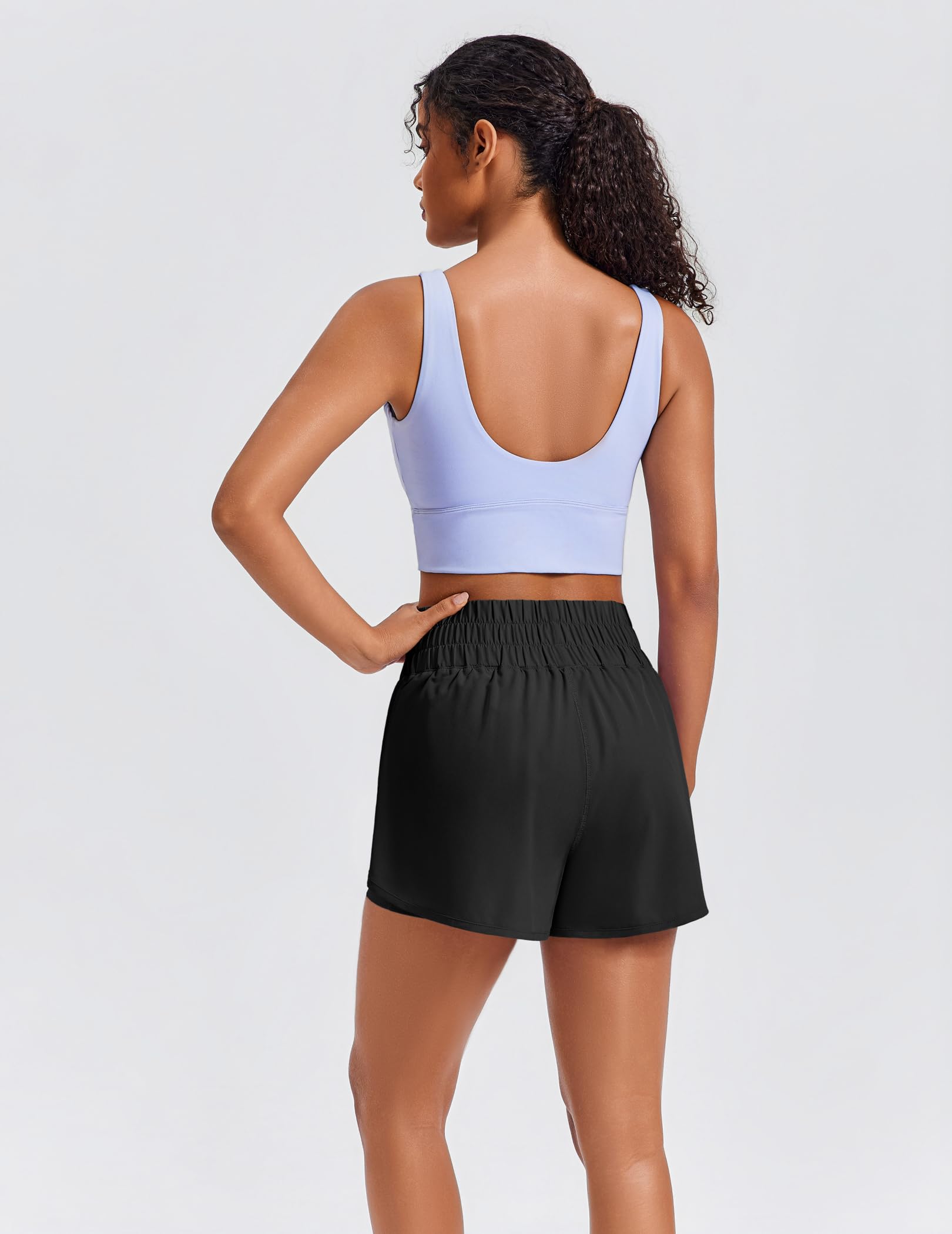 PINSPARK Women 2 in 1 Running Athletic Shorts High Split Dolphin 3 Inch Gym Shorts Quick-Dry Workout Active Sports Shorts with Liner and Pockets, Black Medium